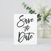 Witte en zwarte Save The Date-ansichtkaarten Aankondigingskaart (Staand voorkant)