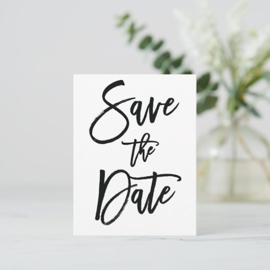 Witte en zwarte Save The Date-ansichtkaarten Aankondigingskaart (Staand voorkant)