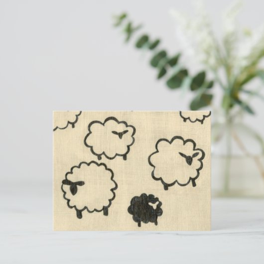 Witte en zwarte schapen op de achtergrond van Crea Briefkaart (Staand voorkant)
