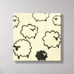 Witte en zwarte schapen op de achtergrond van Crea Canvas Afdruk