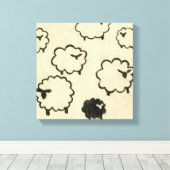 Witte en zwarte schapen op de achtergrond van Crea Canvas Afdruk (Insitu (Houten vloer))
