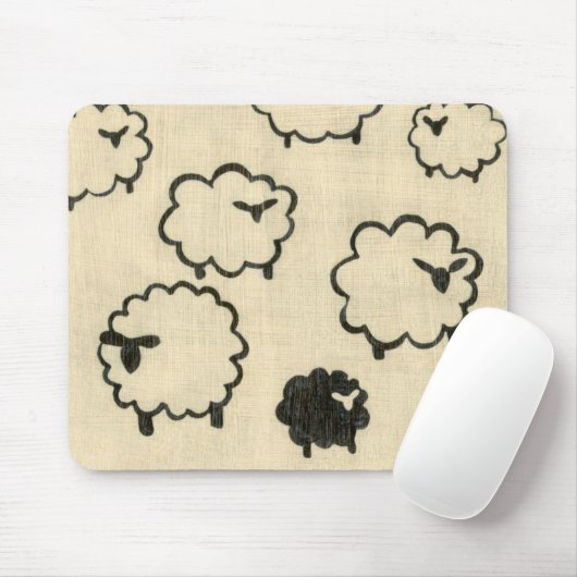 Witte en zwarte schapen op de achtergrond van Crea Muismat (Met muis)