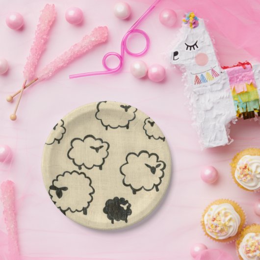 Witte en zwarte schapen op de achtergrond van Crea Papieren Bordje (Feest)