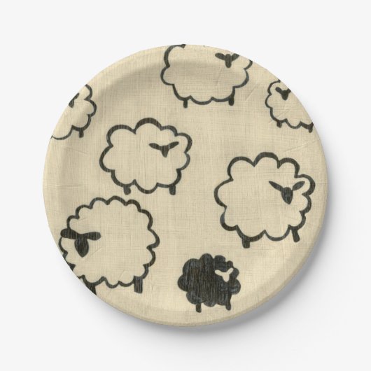 Witte en zwarte schapen op de achtergrond van Crea Papieren Bordje (Voorkant)