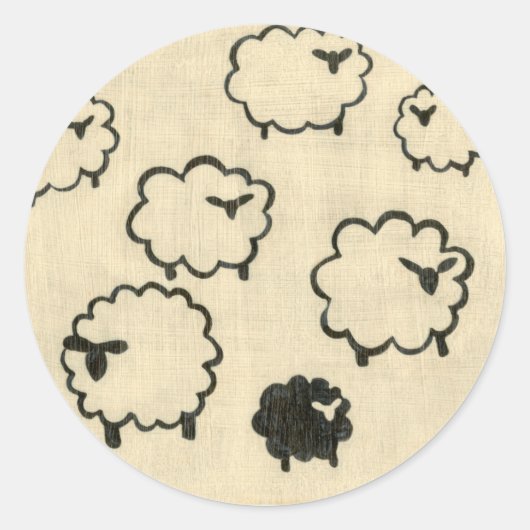 Witte en zwarte schapen op de achtergrond van Crea Ronde Sticker (Voorkant)