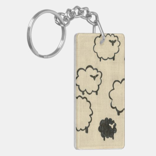 Witte en zwarte schapen op de achtergrond van Crea Sleutelhanger (Voorkant Links)