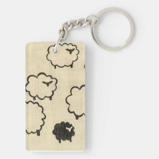 Witte en zwarte schapen op de achtergrond van Crea Sleutelhanger (achterkant)