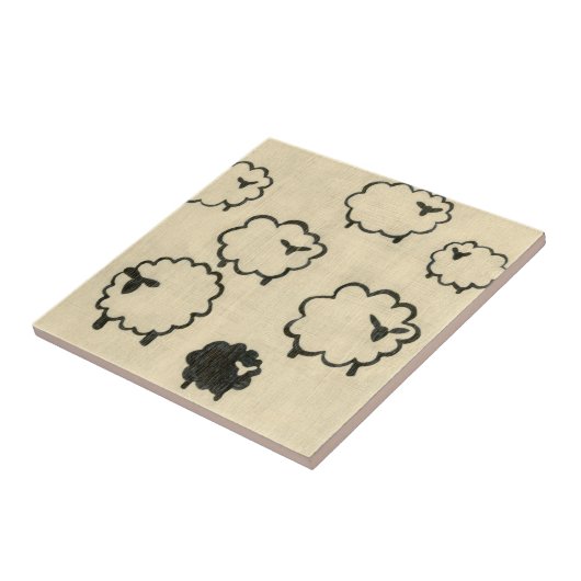 Witte en zwarte schapen op de achtergrond van Crea Tegeltje (Zijkant)