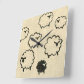 Witte en zwarte schapen op de achtergrond van Crea Vierkante Klok (Hoek)