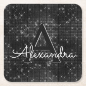 Witte en zwarte Sparkle Monogram Verjaardag Kartonnen Onderzetters (Voorkant)