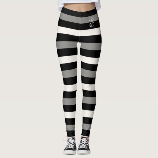 Witte en zwarte streep leggings (Voorkant)