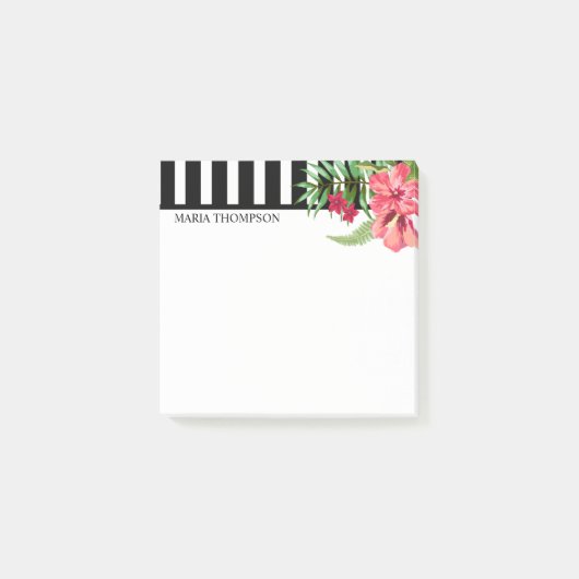Witte en zwarte strepen en exotische bloemen post-it® notes (Voorkant)