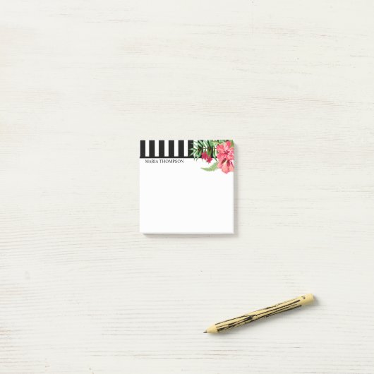 Witte en zwarte strepen en exotische bloemen post-it® notes (Op bureau)