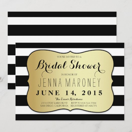 Witte en zwarte strepen met Gold Foil Vrijgezellen Kaart (Voorkant / Achterkant)