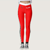 Witte en zwarte strepen op rood leggings (Voorkant)