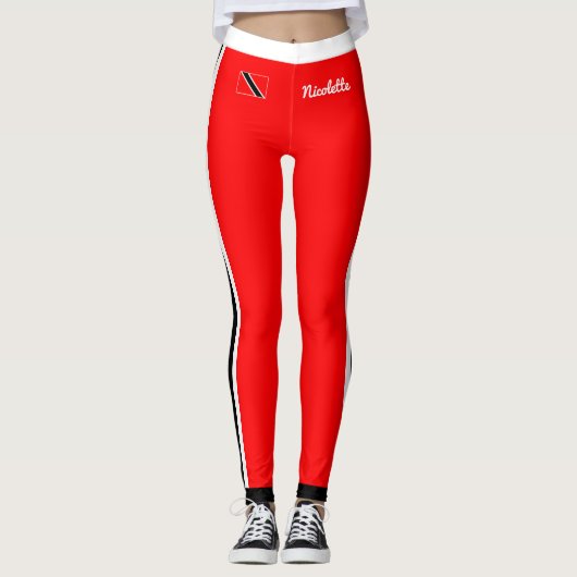 Witte en zwarte strepen op rood leggings (Voorkant)
