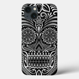 Witte en zwarte suikerschedel iPhone 13 hoesje