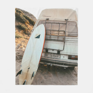 Witte en zwarte surfplank fleece deken