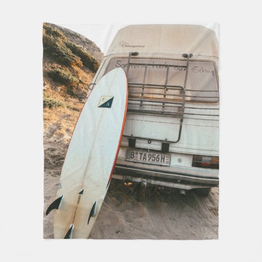 Witte en zwarte surfplank fleece deken (Voorkant)