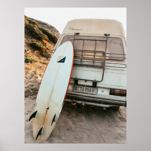 Witte en zwarte surfplank poster (Voorkant)