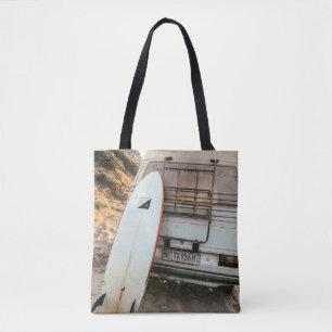 Witte en zwarte surfplank tote bag
