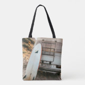 Witte en zwarte surfplank tote bag (Achterkant)