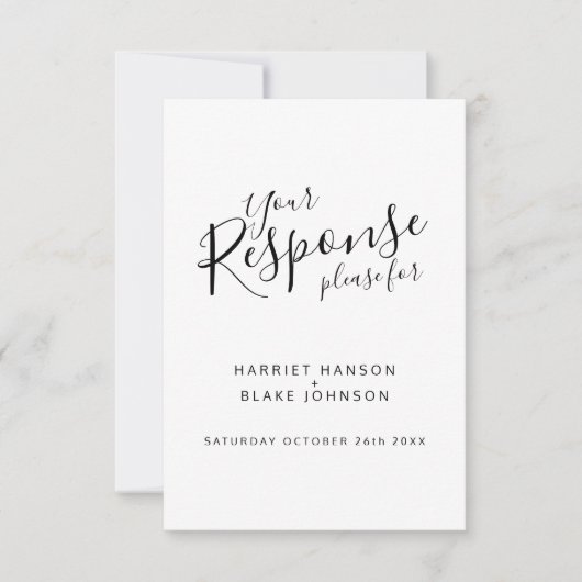 Witte en zwarte tekst hart bruiloft antwoord RSVP (Voorkant)