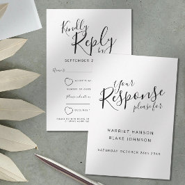 Witte en zwarte tekst hart bruiloft antwoord RSVP