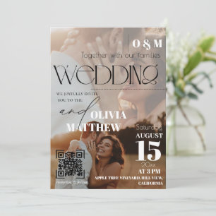 Witte en zwarte tijdschriftcover trouwuitnodiging kaart