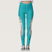 Witte en Zwarte Tijger op Blauwgroen, Turquoise Bl Leggings (Voorkant)