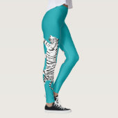 Witte en Zwarte Tijger op Blauwgroen, Turquoise Bl Leggings (Rechts)