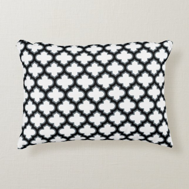 Witte en zwarte trellis, lattice, quatrefoil accent kussen (Voorkant)