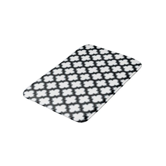 Witte en zwarte trellis, lattice, quatrefoil badmat (Gekanteld)