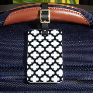 Witte en zwarte trellis, lattice, quatrefoil bagagelabel