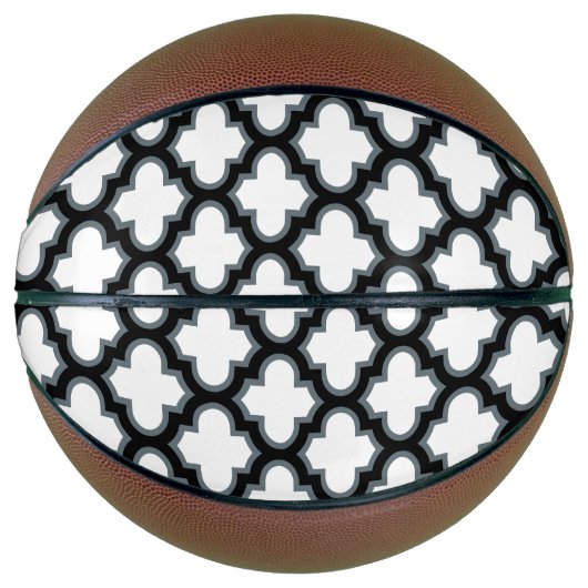 Witte en zwarte trellis, lattice, quatrefoil basketbal (Voorkant)