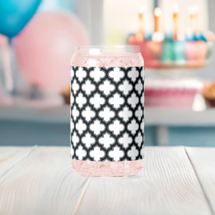 Witte en zwarte trellis, lattice, quatrefoil blikvorm glas