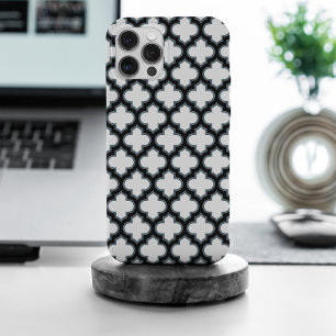 Witte en zwarte trellis, lattice, quatrefoil iPhone 15 pro max hoesje