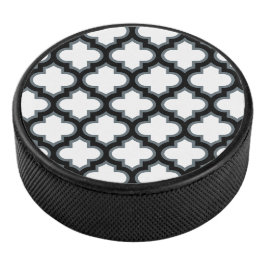 Witte en zwarte trellis, lattice, quatrefoil hockey puck