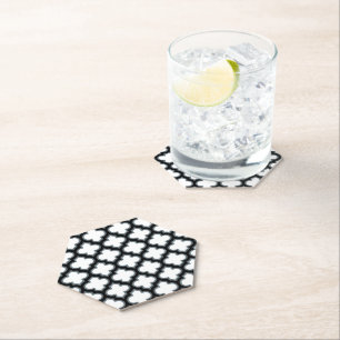 Witte en zwarte trellis, lattice, quatrefoil kartonnen onderzetters
