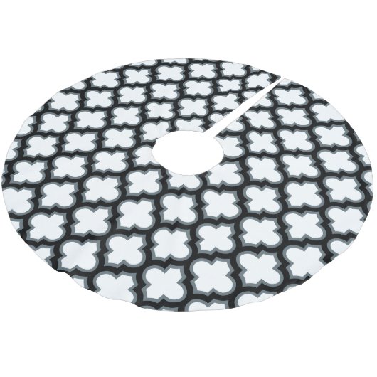 Witte en zwarte trellis, lattice, quatrefoil kerstboom rok (Gekanteld)