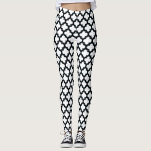 Witte en zwarte trellis, lattice, quatrefoil leggings