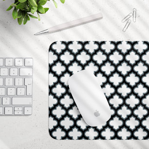 Witte en zwarte trellis, lattice, quatrefoil muismat