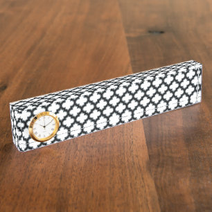 Witte en zwarte trellis, lattice, quatrefoil naambordje