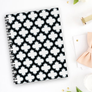 Witte en zwarte trellis, lattice, quatrefoil notitieboek
