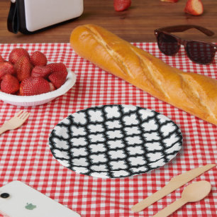 Witte en zwarte trellis, lattice, quatrefoil papieren bordje