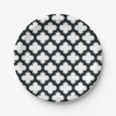 Witte en zwarte trellis, lattice, quatrefoil papieren bordje (Voorkant)