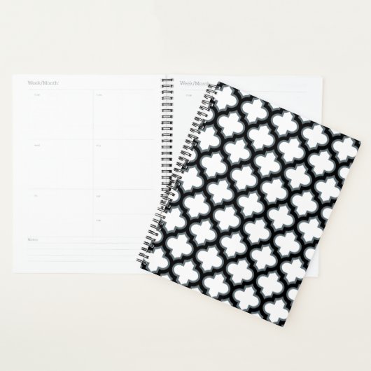 Witte en zwarte trellis, lattice, quatrefoil planner (Display)