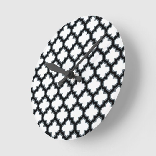Witte en zwarte trellis, lattice, quatrefoil ronde klok (Hoek)