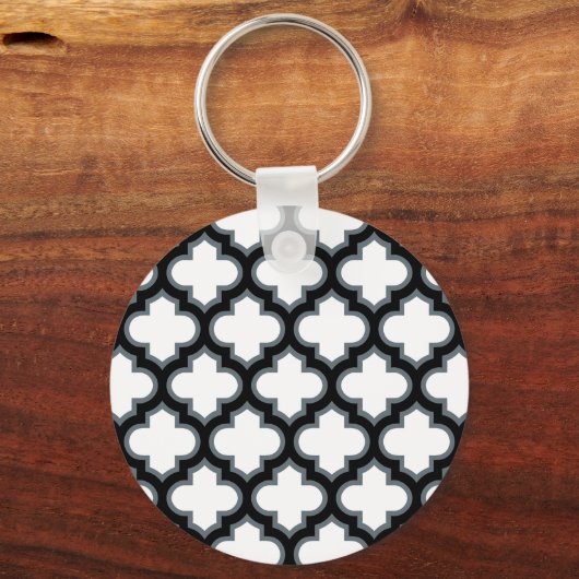 Witte en zwarte trellis, lattice, quatrefoil sleutelhanger (Achterkant)