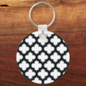 Witte en zwarte trellis, lattice, quatrefoil sleutelhanger (Voorkant)